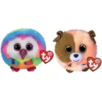 TY - Knuffel - Teeny Puffies - Owel Owl & Mandarin Dog
