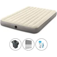 Intex luchtbed - 2 personen - 152 x 203 x 25 cm - Beige + elektrische pomp - 650 liter/minuut + Spanlakens grijs + Reparatieset