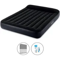 Intex Luchtbedset- 2-persoons - 152 X 203 X 25 Cm - Blauw - Met Ingebouwde Pomp + Hoeslaken Antraciet + Reparatieset