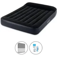 Intex luchtbed - 2 personen - 137 x 191 x 25 cm - Zwart - Met ingebouwde pomp + spannenlaken antracietgrijs + reparatieset