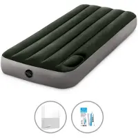 Intex luchtbed - 1 persoon - 76 x 191 x 25 cm - Groen - Met ingebouwde voetpomp + spannenlaken wit + reparatieset