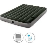 Intex Luchtbedset- Twijfelaar - 137 x 191 x 25 cm - Groen - Met ingebouwde voetpomp + Hoeslaken Antraciet + Reparatieset