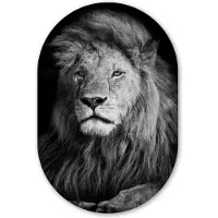 MuchoWow Muurovaal 60x90 cm - Ovale wanddecoratie Wilde dieren - Leeuw - zwart - Wit - Ovalen schilderij - Muurdecoratie woonkamer - Kamer decoratie - Schilderijen - Wandcirkel