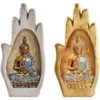 DKD Home Decor Decoratieve figuren Grijs Gouden Boeddha Hars (10 x 7,2 x 20,9 cm) (2 Stuks)
