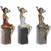 DKD Home Decor Decoratieve figuren DKD Home Decor Vrouw Rood Grijs Blauw Hars Modern (16 x 12 x 37 cm) (3 Stuks)