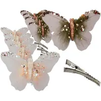 Bellatio 10x stuks decoratie vlinders op clip creme/beige 11 x 8 cm - Hobbydecoratieobject