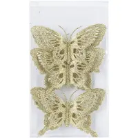 Cosy & Trendy 3x stuks decoratie vlinders op clip glitter goud 14 cm - Kersthangers