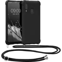 Kwmobile telefoonhoesjegeschikt voor Samsung Galaxy A20e - Hoesje van siliconen met telefoonkoord - In zwart