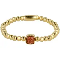 My Bendel - Zilverkleurige Elastische Bedelarmband met Gold Sand Stone Edelsteen - Elastische Damesarmband met Gold Sandstone Bedel - met Luxe Cadeauverpakking | Sieraden Voor Dames | Maat M