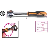 Beta Tools ?3/8" omschakelbare ratel met draaibare handgreep, 52 tands ratelmechanisme 910/58 - 009100884