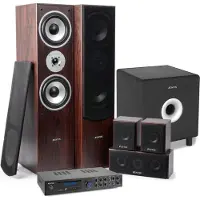 Fenton Surround set home cinema - AV550BT 5.1 versterker met walnoot speakers en actieve subwoofer