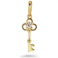 New Bling 9NBSAM-G220313 Gouden Hangertje Sleutel - Zirkonia - 12,2x5,6MM - 14 Karaat - Geel Goud