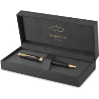 Parker Sonnet balpen | Matzwarte lak met gouden details | Medium punt met zwarte inkt | Geschenkdoos