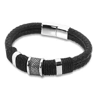 Montebello Armband Arban Black - Heren - Leer - Metaal - 21 cm