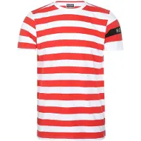 Re-Born - Sportkleding - Sport shirt - Streep t-shirt - Korte mouw t-shirt - Langer shirt - Heren - Rood/Wit - Maat XL