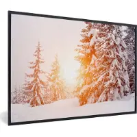 PosterMonkey Fotolijst incl. Poster - Zon - Bomen - Sneeuw - 30x20 cm - Posterlijst - Kerstmis Decoratie - Kerstversiering - Kerstdecoratie Woonkamer - Kerstversiering - Kerstdecoratie voor binnen - Kerstmis