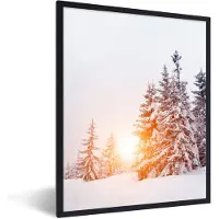 PosterMonkey Fotolijst incl. Poster - Zon - Bomen - Sneeuw - 30x40 cm - Posterlijst - Kerstmis Decoratie - Kerstversiering - Kerstdecoratie Woonkamer - Kerstversiering - Kerstdecoratie voor binnen - Kerstmis