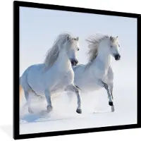 PosterMonkey Fotolijst incl. Poster - Winter - Paarden - Sneeuw - 40x40 cm - Posterlijst - Kerstmis Decoratie - Kerstversiering - Kerstdecoratie Woonkamer - Kerstversiering - Kerstdecoratie voor binnen - Kerstmis