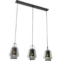 QAZQA Hanglamp zwart met smoke glas 23 cm langwerpig 3-lichts - Kevin