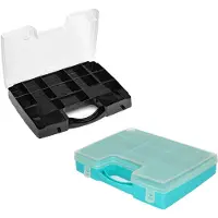 Forte Plastics - Opberg vakjes doos/Sorteerbox - 13-vaks kunststof - 27 x 20 x 3 cm - zwart/blauw - Opbergbox