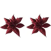 Cosy & Trendy 2x Kerstversieringen glitter kerststerren bordeaux/donkerrood op clip 8 cm - Kunstbloemen