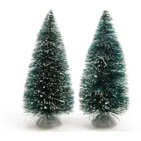Lumineo 2x stuks kerstdorp onderdelen miniatuur kerstbomen groen 15 cm - Kerstdorpen