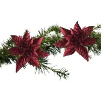 Cosy & Trendy 2x stuks kerstboom decoratie glitter bloemen op clip donkerrood 8 cm - Kersthangers