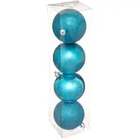 Atmosphera 4x stuks kerstballen turquoise blauw mix kunststof 8 cm - Kerstbal