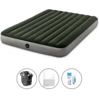Intex luchtbed - 2 personen - 152 x 203 x 25 cm - Groen - Met pomp + spannenhoes wit + reparatieset