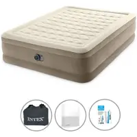 Intex Luchtbedset- 2-Persoons - 152 x 203 x 46 cm - Beige - Met Ingebouwde pomp + Hoeslaken Wit + Reparatieset
