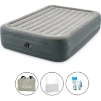 Intex luchtbed - 2 personen - 152 x 203 x 46 cm - Grijs - Met ingebouwde pomp + spannenlaken wit + reparatieset