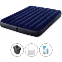 Intex luchtbed - 2 personen - 137 x 191 x 25 cm - Blauw + elektrische pomp - 650 liter/minuut + laken voor luchtbed, wit + reparatieset