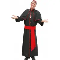 Widmann Bisschop kostuum - zwart/rood - voor heren - kardinaal - paus - verkleedkleding XL