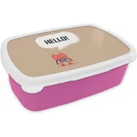 MuchoWow Broodtrommel Roze - Lunchbox - Brooddoos - Spreuken - Quotes - Hello! - Robot - Tandwiel - Kinderen - 18x12x6 cm - Kinderen - Meisje