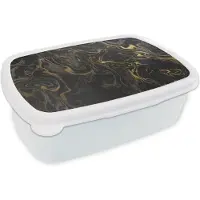 MuchoWow Broodtrommel Wit - Lunchbox - Brooddoos - Marmer - Textuur - Grijs - Goud - Marmerlook - Luxe - 18x12x6 cm - Volwassenen
