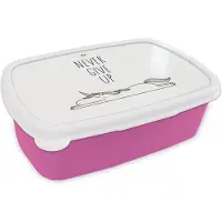 MuchoWow Broodtrommel Roze - Lunchbox - Brooddoos - Unicorn - Kinderen - Quotes - Never give up - Meisjes - 18x12x6 cm - Kinderen - Meisje