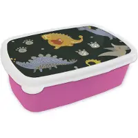 MuchoWow Broodtrommel Roze - Lunchbox - Brooddoos - Dino - Kinderen - Patronen - Jongens - Meisjes - Dinosaurus - 18x12x6 cm - Kinderen - Meisje