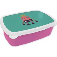 MuchoWow Broodtrommel Roze - Lunchbox - Brooddoos - Robot - Speelgoed - Gezicht - Roze - Jongens - Kinderen - 18x12x6 cm - Kinderen - Meisje