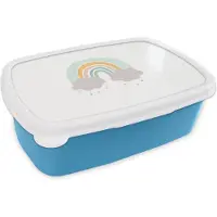 MuchoWow Broodtrommel Blauw - Lunchbox - Brooddoos - Regenboog - Wolken - Regen - Kinderen - Pastel - 18x12x6 cm - Kinderen - Jongen