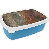MuchoWow Broodtrommel Blauw - Lunchbox - Brooddoos - Staal - Roest - Oud - Oranje - Grijs - Patroon - Abstract - 18x12x6 cm - Kinderen - Jongen
