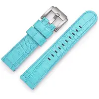 Marc Coblen Kalfslederen Horlogebandje met Alligator Structuur Lichtblauw 22mm