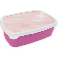 MuchoWow Broodtrommel Roze - Lunchbox - Brooddoos - Marmer - Roze - Wit - Luxe - Marmerlook - 18x12x6 cm - Kinderen - Meisje