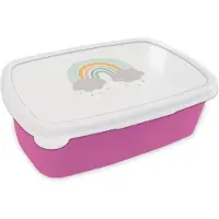 MuchoWow Broodtrommel Roze - Lunchbox - Brooddoos - Regenboog - Wolken - Regen - Kinderen - Pastel - 18x12x6 cm - Kinderen - Meisje