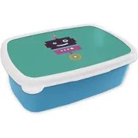 MuchoWow Broodtrommel Blauw - Lunchbox - Brooddoos - Robot - Wiel - Paars - Groen - Jongens - Kids - 18x12x6 cm - Kinderen - Jongen