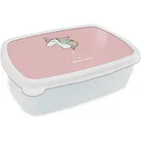 MuchoWow Broodtrommel Wit - Lunchbox - Brooddoos - Unicorn - Quotes - Roze - I was born a unicorn - Meisjes - Kind - 18x12x6 cm - Volwassenen