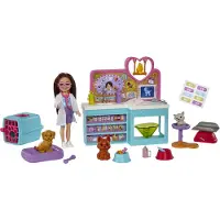 Barbie Chelsea Dierenkliniek speelset met pop (bruin haar), dieren en accessoires