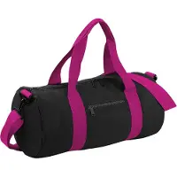 Bagbase Gewoon Varsity Barrel / Duffle Bag (20 Liter) (Zwart/Fuchia)