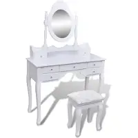 vidaXL Kaptafel met 7 lades, spiegel en krukje wit
