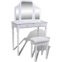 vidaXL Kaptafel met 2 lades, 3-in-1 spiegel en krukje wit