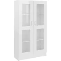vidaXL Vitrinekast 82,5x30,5x150 cm bewerkt hout hoogglans wit